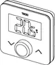 LCD-Display eines TECE Raumbediengeräts zur Temperatureinstellung mit zwei Tasten zur Temperaturregelung und einem Drehregler.